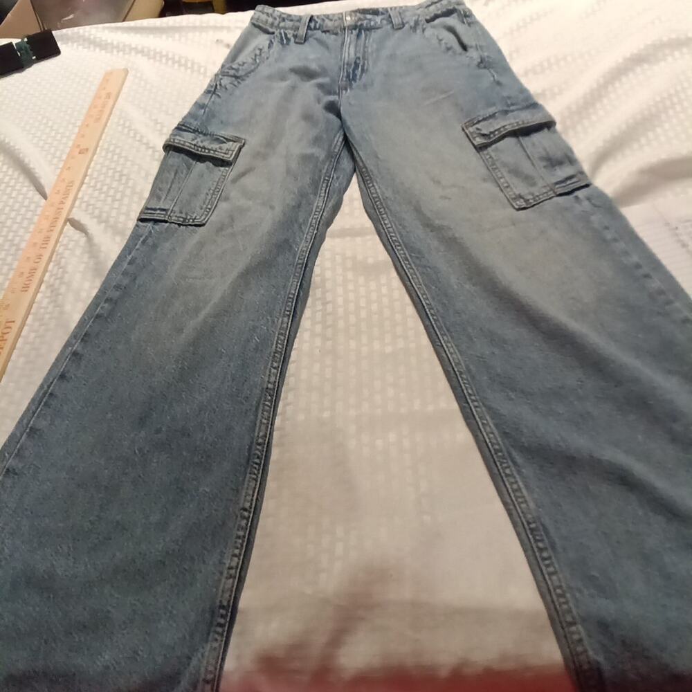 Aeropostale Cargo Jeans Womens Wide Leg High Rise Denim Size 2 Y2k Skater Street